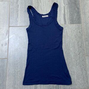T2LOVE Scoop Neck Raw Edge Ribbed Tank Top Navy Blue Size Medium